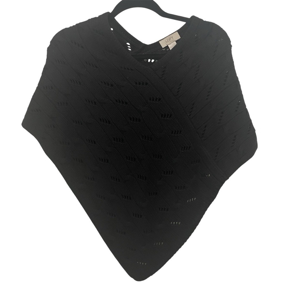 Ann‎ Taylor LOFT Black Cable-Knit Acrylic Sweater Poncho